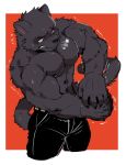  2018 anthro black_fur chang52084 clothed clothing feline fur male mammal muscular muscular_male nipples pecs topless 