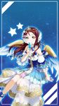  angel barefoot blush brown_eyes long_hair love_live!_sunshine!! maroon_hair sakurauchi_riko smile wings 