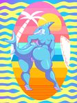  2017 abstract_background anthro anus big_butt black_sclera breasts butt fangs female fish gills hand_on_hip lonbluewolf looking_back marine purple_eyes pussy shark sharp_teeth side_boob smile solo teeth thick_thighs 