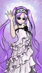  1girl dress fate/grand_order fate/hollow_ataraxia fate_(series) glasses headband meme purple_background purple_hair stheno sunglasses very_long_hair 