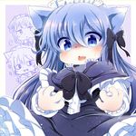  3girls blue_eyes blue_hair cat dog fox furry long_hair maid maid_headdress multiple_girls ne_(nefuraito336) 