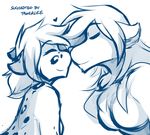  &lt;3 2017 anthro breasts canine casual_nudity chest_tuft duo ears_back eyes_closed featureless_breasts feline female female/female fur hybrid kathrin_(twokinds) keidran mammal monochrome natani nose_kiss nude simple_background sketch smile spots spotted_fur tom_fischbach tuft twokinds webcomic white_background wolf 