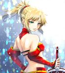  bare_back bare_shoulders blonde_hair breasts chi_wa clarent detached_sleeves fate/apocrypha fate_(series) green_eyes mordred_(fate) mordred_(fate)_(all) ponytail sideboob small_breasts solo underboob 