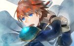  armor blue_eyes cape eliwood_(fire_emblem) fire_emblem fire_emblem:_rekka_no_ken fire_emblem_heroes hatomame headband male_focus open_mouth red_hair short_hair smile sword weapon 