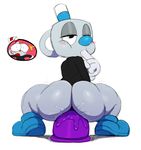  2017 absurd_res anal anal_penetration animate_inanimate blush butt clothing cuphead_(character) cuphead_(game) dildo dildo_sitting footwear girly gloves hi_res male mugman not_furry object_head penetration sex_toy simple_background sssonic2 white_background 
