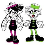  beauty_mark black_hair callie_(splatoon) clothing crossover cuphead_(game) duo ear_piercing female gloves grey_hair grin hair hat humanoid inkling marie_(splatoon) nintendo open_mouth piercing pointy_ears shompu smile splatoon squid_sisters tentacle_hair tentacles video_games 