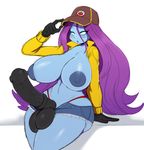  2017 absurd_res animal_genitalia animal_penis areola balls big_breasts breasts clothed clothing dickgirl equine_penis erection hair hat hi_res intersex long_hair nipples not_furry penis purple_hair solo sssonic2 