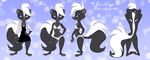  2017 3_toes 4_fingers anthro artbirchly_(artist) big_tail biped black_clothing black_dress black_eyebrows black_fur black_tail blaze_(marking) blue_background blue_claws blue_eyes bra bracelet cigarette claws clothed clothing courtney_brushmarke digital_media_(artwork) disney dress ear_piercing eyebrows eyelashes eyeshadow fan_character female fluffy fluffy_tail front_view frown fur hair hand_on_hip hands_behind_head hi_res jewelry long_tail looking_at_viewer makeup mammal model_sheet multicolored_fur multicolored_tail multiple_angles multiple_versions necklace nude panties piercing rear_view shirt short_hair side_view signature simple_background skunk solo standing toe_claws toes two_tone_fur two_tone_tail underwear white_bottomwear white_bra white_clothing white_fur white_hair white_panties white_tail white_topwear white_underwear zootopia 