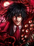  alucard_(hellsing) blood fangs glowing_eyes hellsing monster moon multiple_eyes night red_eyes red_moon smile tie vampire 