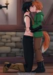  2017 animal_humanoid breasts candle closed clothed clothing duo female fox_humanoid human humanoid janvill kissing male male/female mammal midriff size_difference 