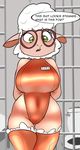  2017 anthro big_breasts breasts caprine clothing dawn_bellwether disney english_text eyewear female glasses green_eyes jumpsuit legwear mammal one-piece_swimsuit open_mouth prison seii3 sheep stockings swimsuit teeth text thick_thighs tongue zootopia 
