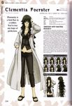  absurdres back black_eyes black_hair breasts character_name character_sheet cleavage clementia_foerster coat copyright_name glasses highres honjou_raita long_hair medium_breasts navel non-web_source official_art sandals senjou_no_valkyria senjou_no_valkyria_2 solo 