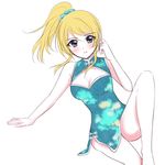  aegiszan ayase_eli barefoot china_dress chinese_clothes dress love_live! love_live!_school_idol_project simple_background solo white_background 
