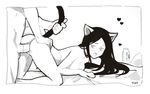  1girl animal_ears ass bangs bed_sheet cat_ears cat_girl cat_tail doggystyle greyscale heart hetero long_hair looking_at_another looking_back monochrome nude open_mouth original parted_bangs penis pussy_juice sex sheet_grab signature tail tail_grab torogao typo_(requiemdusk) vaginal 