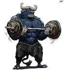  anthro aokmaidu bovine buffalo bulge chief_bogo clothed clothing disney exercise male mammal muscular solo topless weightlifting workout zootopia 