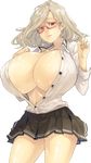  breasts character_request cleavage glasses huge_breasts muneneko red_eyes school_uniform white_hair 