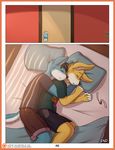  anthro bed canine comic daniel_segja dog duo golden_retriever joel_mustard lying male male/male mammal on_side patreon sleeping spooning wolf zeta-haru 