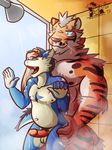  dragon horn lin_hu male male/male muscular nekojishi nipples penis precum scar shower ventkazemaru 