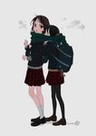  :o artist_name bad_id bad_pixiv_id bag bag_charm black_footwear black_hair black_legwear brown_footwear brown_hair charm_(object) commentary_request from_side full_body green_scarf grey_background hair_ornament hair_scrunchie himaro hug hug_from_behind jacket loafers long_hair long_sleeves looking_at_another looking_at_viewer looking_back multiple_girls open_mouth original pantyhose plaid plaid_skirt red_eyes scarf school_bag school_uniform scrunchie shared_scarf shoes short_hair short_twintails signature simple_background skirt socks standing steam stuffed_animal stuffed_toy teddy_bear twintails white_legwear yellow_eyes yuri 