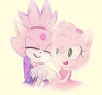  amy_rose anthro black_nose blaze_the_cat clothing duo feline female green_eyes hand_holding hedgehog mammal sonic_(series) starsuit video_games 