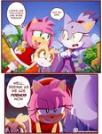  amy_rose anthro blaze_the_cat blush brown_eyes cat cream_the_rabbit crossed_arms dialogue english_text eyelashes feline female forehead_gem fur green_eyes hair hecticarts hedgehog humor lagomorph mammal open_mouth open_smile pink_hair profanity purple_fur rabbit smile sonic_(series) speech_bubble text yellow_eyes 