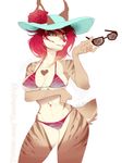  5_fingers anthro bikini blue_eyes breasts clothed clothing digital_media_(artwork) feline female hat looking_at_viewer mammal midriff navel simple_background smile solo swimsuit vexstacy white_background wide_hips 