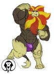  abs alternate_version_available better_version_at_source big_muscles big_pecs bulge clothing feline flexing male mammal mane muscular nintendo pecs pok&eacute;mon pok&eacute;mon_(species) pose pyroar solo speedo swimsuit thick_thighs video_games xatanlion 