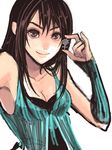  arm_warmers black_hair brown_eyes detached_sleeves dress final_fantasy final_fantasy_viii jewelry jewelry_removed long_hair moeco-kd necklace necklace_removed rinoa_heartilly sleeveless_duster smile solo 