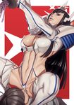  1girl absurdres areolae bad_id bad_pixiv_id black_hair boots breasts cameltoe covered_nipples cunnilingus extra femdom hetero highres john_doe junketsu katana kill_la_kill kiryuuin_satsuki large_breasts lips lipstick long_hair looking_at_viewer looking_down makeup navel oral purple_lips purple_lipstick revealing_clothes serious sitting sitting_on_face sitting_on_person slingshot_swimsuit solo_focus stomach suspenders swimsuit sword thigh_boots thighhighs weapon white_footwear 