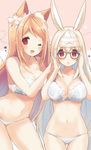  :o ;d animal_ear_fluff animal_ears bangs bespectacled bra breasts bunny_ears cleavage commentary cowboy_shot cynthia_riddle extra_ears fox_ears glasses hair_ribbon heart long_hair looking_at_viewer medium_breasts milia_leclerc multiple_girls navel one_eye_closed open_mouth orange_hair original p19 panties red_eyes ribbon sidelocks smile sparkle standing swept_bangs underwear underwear_only very_long_hair white_hair 