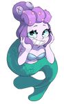  :d blue_eyes breasts cala_maria_(cuphead) cleavage cuphead_(game) eyelashes full_body giantess kundroid leaning_forward lipstick looking_at_viewer makeup mermaid monster_girl navel open_mouth purple_hair shell shell_bikini smile solo teeth tentacle_hair transparent_background white_skin x_x 