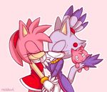  amy_rose anthro blaze_the_cat chao duo eyes_closed feline female female/female hedgehog mammal nakko simple_background sonic_(series) video_games 