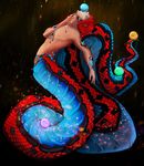  2017 animal_humanoid digital_media_(artwork) glowing humanoid juggling male mammal naga nude reptile scales scalie simple_background snake snake_humanoid solo yeenr 