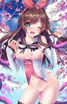  ;o a.i._channel artist_name bare_shoulders black_ribbon blue_eyes blue_sky blurry blush bottomless breasts breasts_outside brown_hair censored cherry_blossoms cowboy_shot day depth_of_field detached_collar detached_sleeves groin hair_ribbon heart heart-shaped_pupils heart_of_string highres kizuna_ai long_hair long_sleeves looking_at_viewer medium_breasts mosaic_censoring multicolored_hair navel neck_ribbon nipples nose_blush one_eye_closed open_mouth outdoors pink_hair pink_ribbon ribbon round_teeth sky sleeves_past_wrists solo squchan standing stomach sweat symbol-shaped_pupils teeth tentacles thighs two-tone_hair vaginal water_drop wrist_grab 