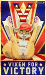  anthro anus breasts canine eyewear fangs female fourth_of_july fox glasses hi_res legs_up looking_at_viewer lt._fox_vixen maga_hat mammal nipples poster presenting presenting_pussy pussy seductive smile spread_legs spreading squirrel_and_hedgehog teeth wastedtimeee 