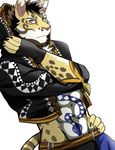  2017 abs anthro bearlovestiger13 claws clothed clothing clouded_leopard feline fur likulau male mammal nekojishi simple_background spots tattoo 