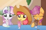  2014 apple_bloom_(mlp) blush cub cup cute cutie_mark_crusaders_(mlp) drinking earth_pony equine eyelashes eyes_closed feathered_wings feathers female friendship_is_magic glass green_eyes hair hat horn horse inside looking_at_viewer magic mammal milkshake multicolored_hair my_little_pony open_mouth orange_eyes pegasus pony purple_hair ratofdrawn red_hair scootaloo_(mlp) smile straw sweetie_belle_(mlp) table teeth two_tone_hair unicorn window wings young 