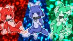  animal_ears bad_id bad_nicoseiga_id blue_eyes blue_hair breasts collar cool_beast_(kemono_friends) furry green_eyes green_hair kemono_friends knees_together_feet_apart looking_at_viewer medium_breasts multicolored multicolored_background multiple_girls multiple_tails navel passion_beast_(kemono_friends) paw_pose pure_beast_(kemono_friends) red_hair short_hair tail vostok_(vostok061) 