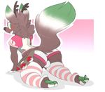  2017 3_toes anthro antlers backsash blush brown_fur bulge butt canine claws clothing digital_media_(artwork) fox fur green_eyes hair hindpaw horn hybrid legwear looking_back male mammal open_mouth pawpads paws rear_view shorts simple_background socks solo teeth toe_claws toes 
