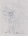  2016 anthro black_and_white breasts canine crystal diablito_(artist) dragon female feral fox gloves_(marking) hair hallmark_moment hand_on_hip hand_on_neck happy holding_(disambiguation) horn hug infinite larger_male long_hair male male/female mammal mane markings monochrome nude pencil_(artwork) sasha_vorel size_difference sketch sliv&#039;oth socks_(marking) traditional_media_(artwork) wings 