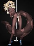 anthro bent_over big_breasts blonde_hair breasts butt cat clothing commentary dancing dick-nation feline female footwear hair high_heels kera long_legs long_tail looking_at_viewer looking_back mammal nipples nude pole pussy shoes side_boob solo standing stripper_pole 