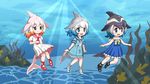  ankleband ascot bad_id bad_nicoseiga_id black_eyes black_footwear blue_dress blue_eyes blue_hair blue_sailor_collar bow bowtie chinese_white_dolphin_(kemono_friends) common_bottlenose_dolphin_(kemono_friends) common_dolphin_(kemono_friends) dress eyebrows_visible_through_hair fins floating frilled_dress frills grey_hair head_fins kemono_friends light_rays multicolored_hair multiple_girls open_mouth orange_hair pink_hair pink_sailor_collar red_footwear red_neckwear sailor_collar shoe_bow shoes short_sleeves sleeveless sleeveless_dress smile submerged sunbeam sunlight tail_fin vostok_(vostok061) white_footwear white_hair wristband yellow_neckwear 