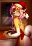  2017 anthro apron bare_back breasts brown_fur butt_pose canine clothing detailed_background digital_media_(artwork) dog ei-ka female fur green_eyes hair husky mammal naked_apron pink_hair side_boob solo standing 