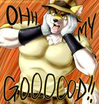  2017 alternate_species anthro belt canine chest_tuft clothed clothing daylis_qulios english_text fully_clothed furrification green_eyes hand_on_face hardcorecandystore hat hi_res jojo&#039;s_bizarre_adventure joseph_joestar male mammal open_mouth reaction_image solo text tuft 