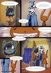  2019 absurd_res anthro badge canid canine canis clothed clothing comic domestic_dog fox hat hi_res lagomorph mammal police rabbit ratcha_(artist) rick_(ratcha) rina_(ratcha) wet 