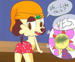  anthro bent_over biped black_fur black_nose bone boxers_(clothing) brown_eyes butt canine clothed clothing dog embarrassed fangs flora_fauna fur hat looking_at_viewer looking_back male mammal multicolored_fur parappa parappa_the_rapper partially_clothed plant rear_view seastarsinger_(artist) simple_background solo standing sunny_funny tan_fur teeth topless two_tone_fur underwear video_games 