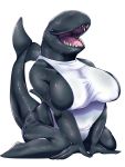  1girl blue_eyes breasts furry highres nabesiki open_mouth shark solo 