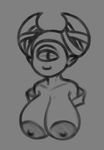  1_eye areola big_areola big_breasts breasts female hi_res horn huge_breasts humanoid insomni kabrro looking_at_viewer monochrome nipples not_furry smile solo video_games yo-kai_watch 