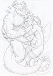  2016 air_bubbles anthro balls dudebulge duo entwined_tails erection fish frottage greyscale hi_res hug humanoid_penis long_tail male male/male manly marine monochrome moobs musclegut navel nipples nude pencil_(artwork) penis scalie scar seahorse sex signature slim traditional_media_(artwork) vein veiny_penis 
