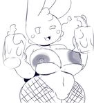  alcohol anthro beady_eyes beer beverage big_breasts blush breasts cute darky female hair lagomorph long_ears looking_at_viewer mammal monochrome navel nipples one_eye_closed pose rabbit solo wide_hips wink 